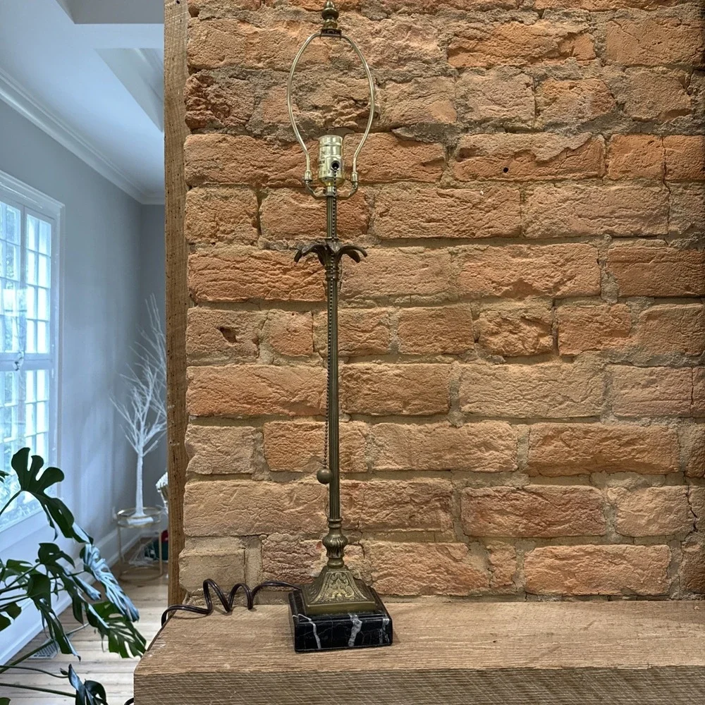 Vintage ITALIAN Marble Candlestick Table Lamp‎ Console, Black Marble Base